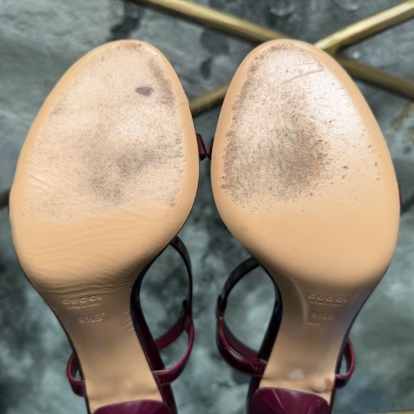 Gucci Sand Pelle S Cuoio Vernice Soft Metal Red Cherry horsebit heel sandal 9.5B - Picture 10 of 13